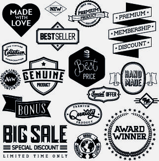 black and white retro labels design vector