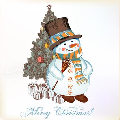 hand drawn snowman christmas background vector