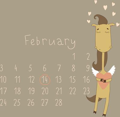 cute cartoon february calendar design vector