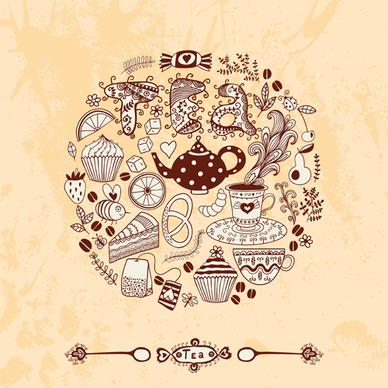 tea time design element vector background set