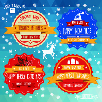 christmas and new year labels vector