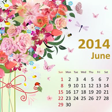 2014 floral calendar june vector