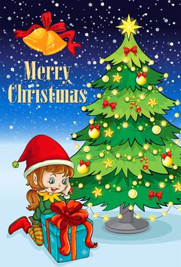 cute children and christmas tree vector