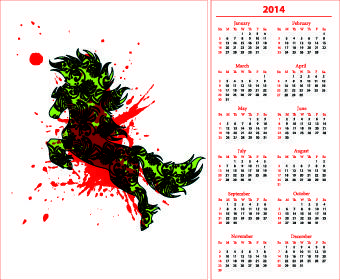 calendar14 with splash horse illustration vector