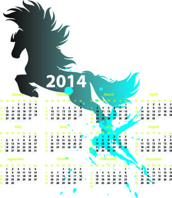 calendar14 with splash horse illustration vector