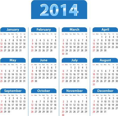 2014 calendar grid vector design