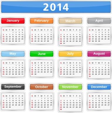 2014 calendar grid vector design