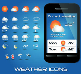 weather icons mobile application vector