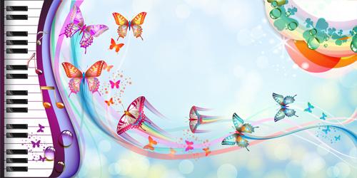 butterflies with music vector background