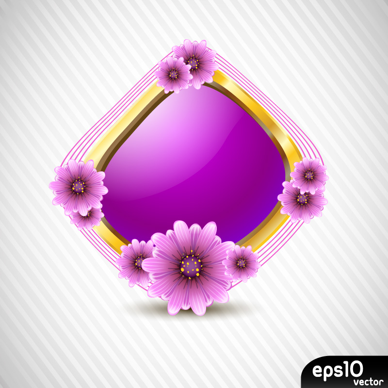 purple flowers decorative frame vector