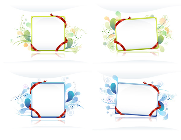 ribbon floral decorative frame vector