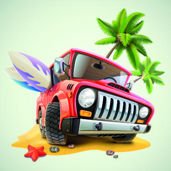 funny car with travel elements vector