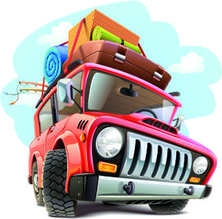 funny car with travel elements vector