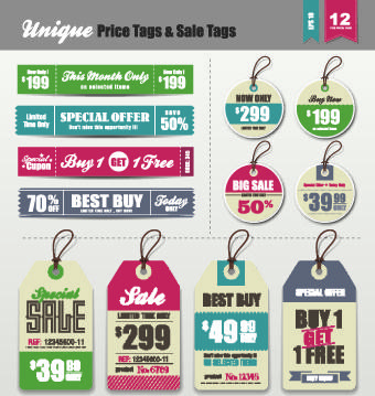 vector vintage price tag set