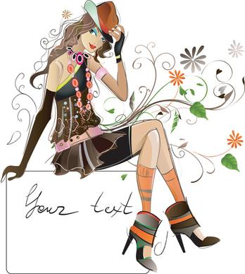 fashion girl elements vector set