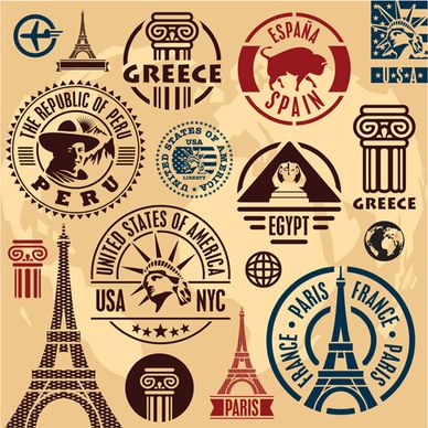 various travel stamps design vector