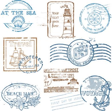 various travel stamps design vector