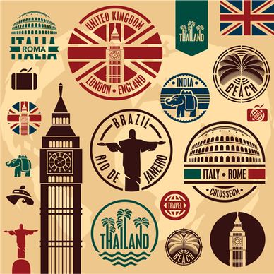 various travel stamps design vector