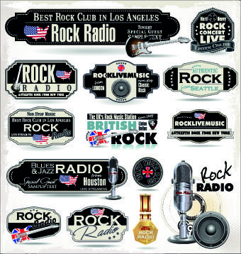 retro rock music and jazz labels vector