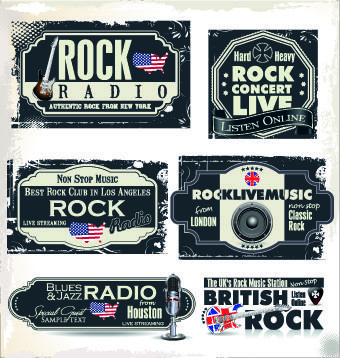 retro rock music and jazz labels vector