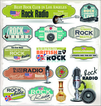 retro rock music and jazz labels vector