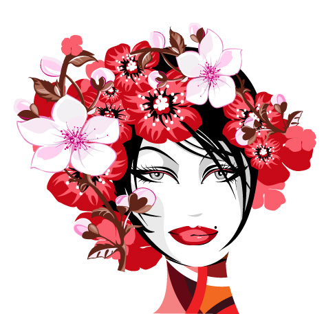 flowers female head vector