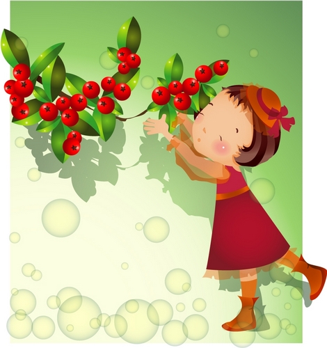 elements of girl in red fruit vector