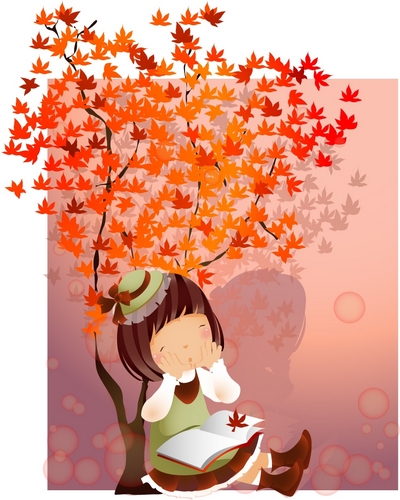 elements of girl autumn leaves vector