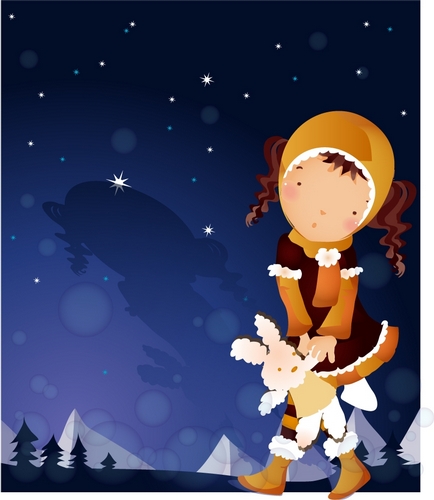 elements of girl winter night vector