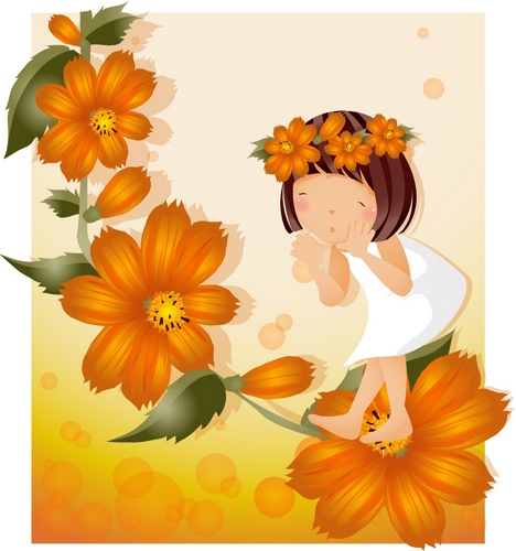 elements of girl orange daisy master vector