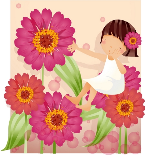 elements of girl purple daisy vector