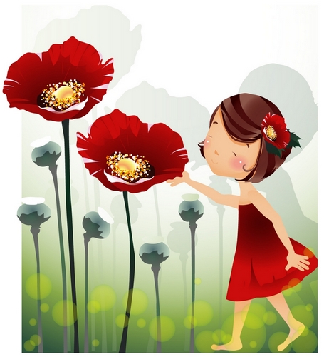 elements of girl with red flower master vector