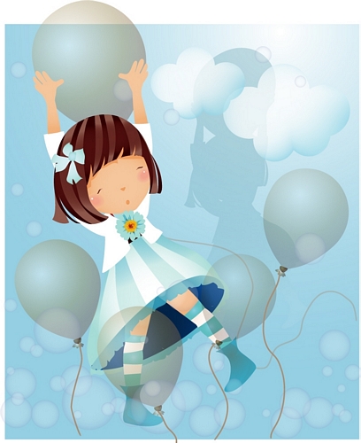 elements of girl blue balloon master vector