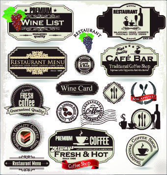 vintage cafe bar and restaurant labels