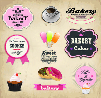 retro labels ribbons vector set