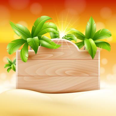 coconut tree and wooden boards vector