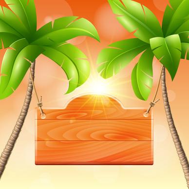 coconut tree and wooden boards vector