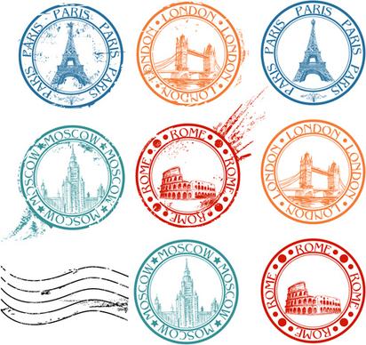 vintage travel stamps elements vector