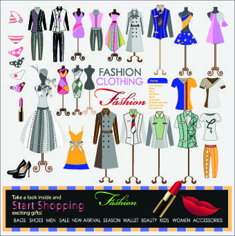 fashion elements and clothing vector