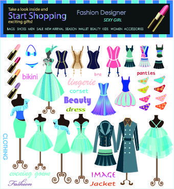 fashion elements and clothing vector