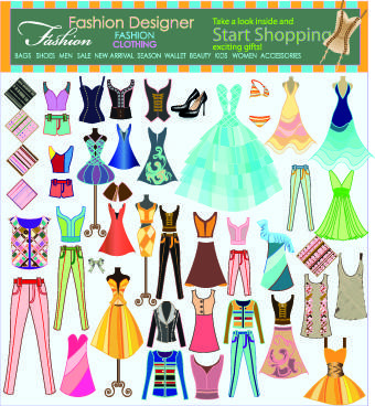 fashion elements and clothing vector