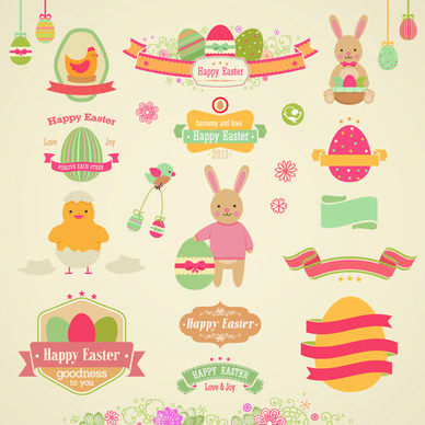 vintage easter elements vector