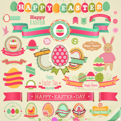 vintage easter elements vector