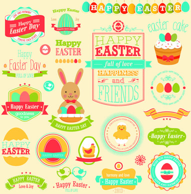 vintage easter elements vector