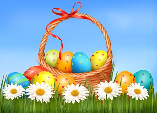 easter eggs and basket vector