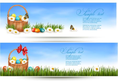 easter eggs and basket vector