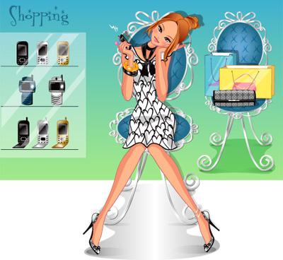 girls shopping set0 vector