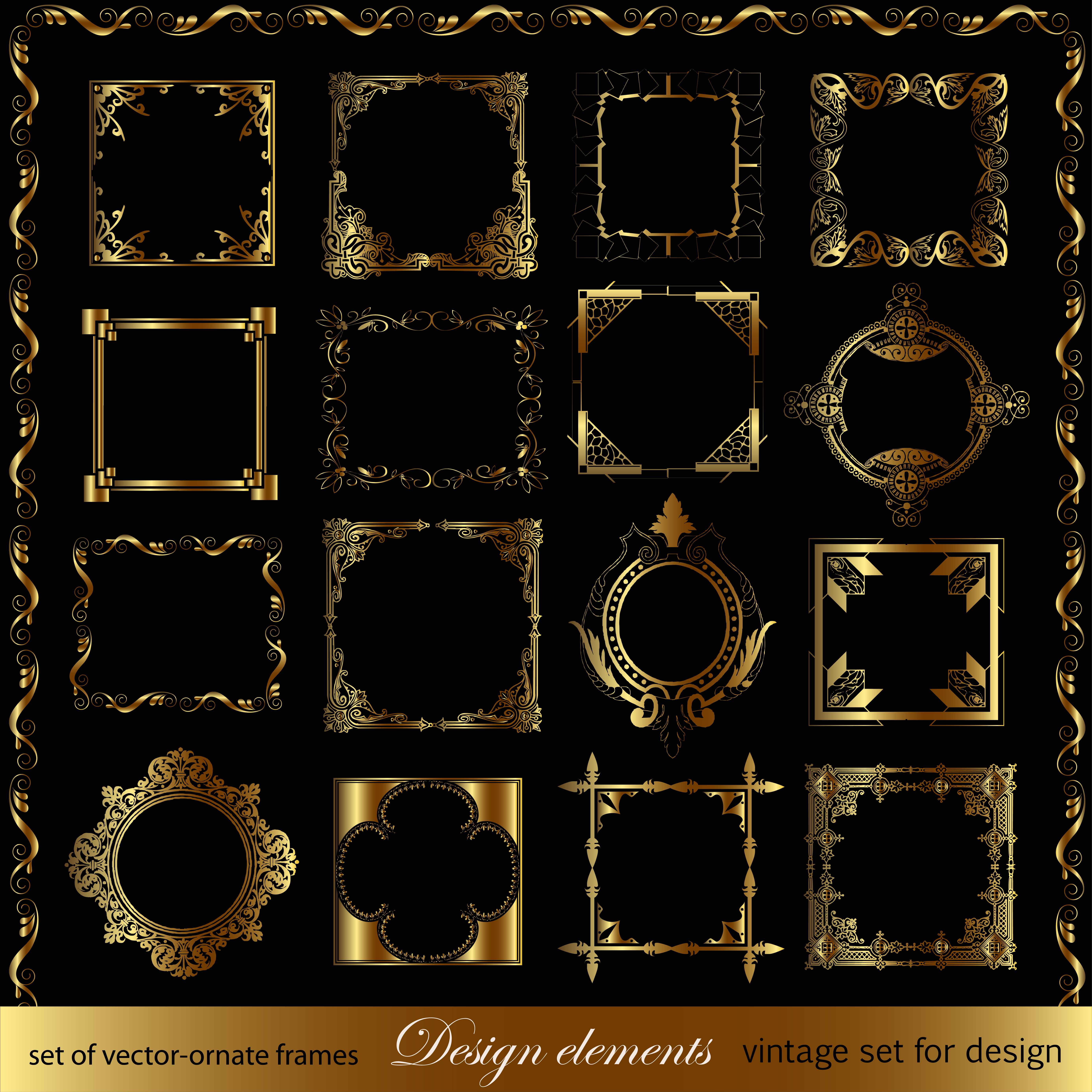 luxurious golden ornaments elements