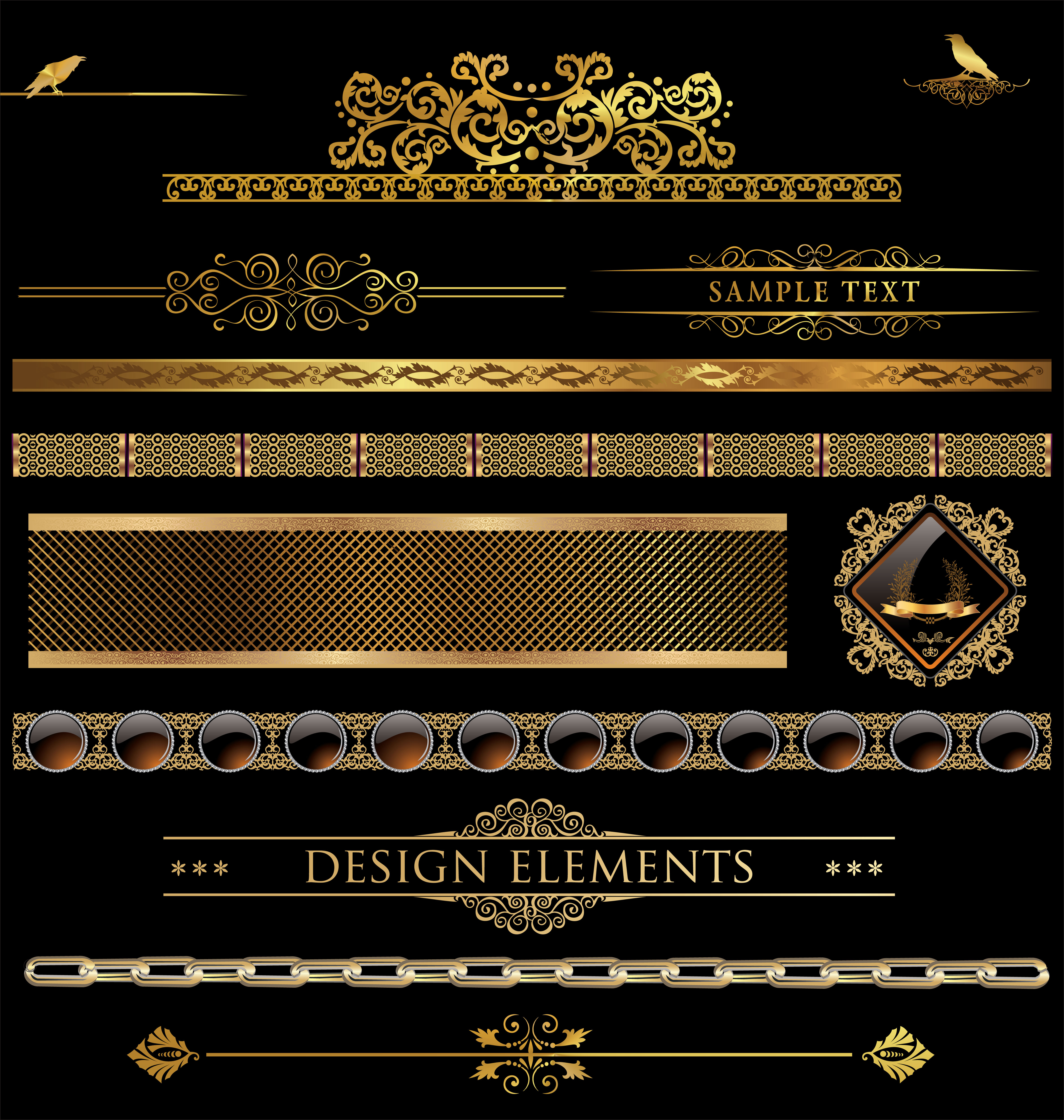 luxurious golden ornaments elements