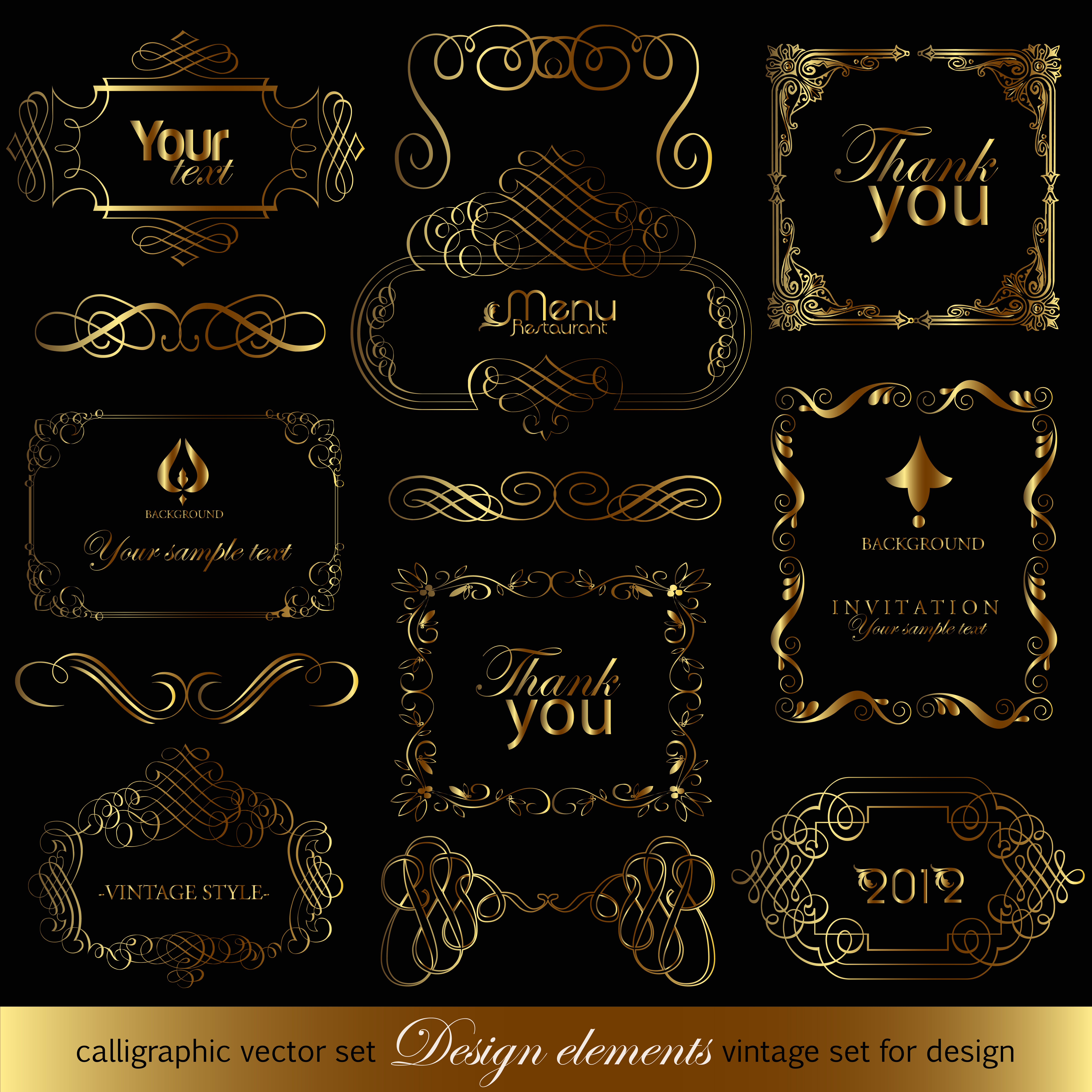 luxurious golden ornaments elements